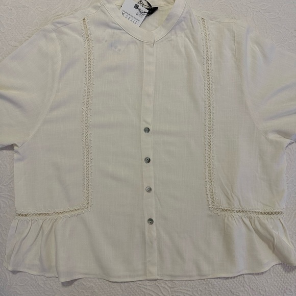 LACE INSERT SHIRT OYSTER-WHITE . SIZE XL - Picture 2 of 6